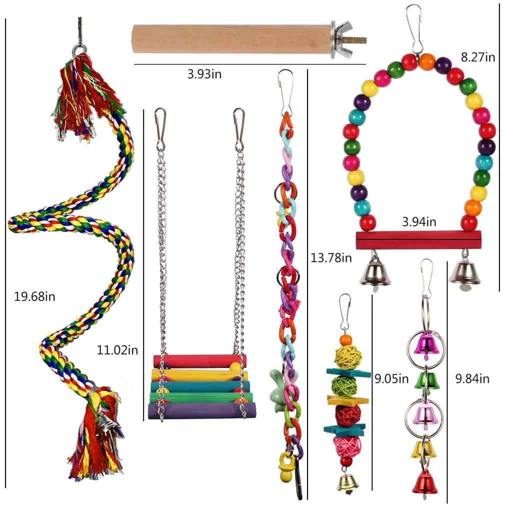 

Fast Shipping Hot 7 Pcs/set Bird Parrot Swing Toy Hanging Bell Ladders Climbing Chewing Hanging Toy Bird Accessories Birds Toys