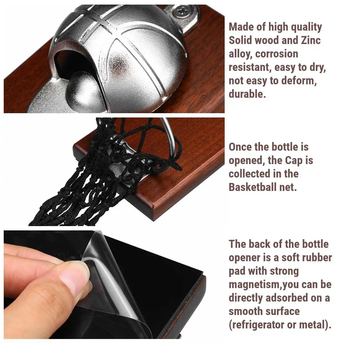 

Wine Beer Bottle Opener Wall Mount Bottle Basketball Bottle Opener with Embedded Magnetic Cap Catcher in Solid Opener Home Decor