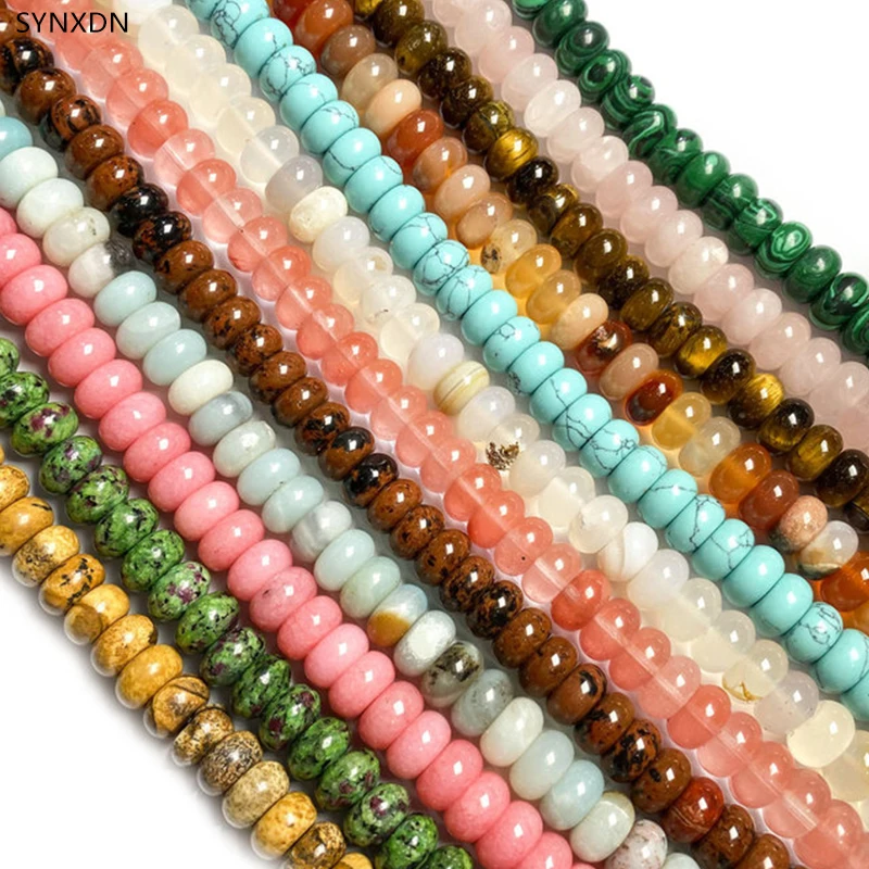 

Natural Stone Crystal Aagate Rondelle Semi-precious Stones Loose Beads Charms For Jewelry Making DIY Bracelet Accessories 6*10mm