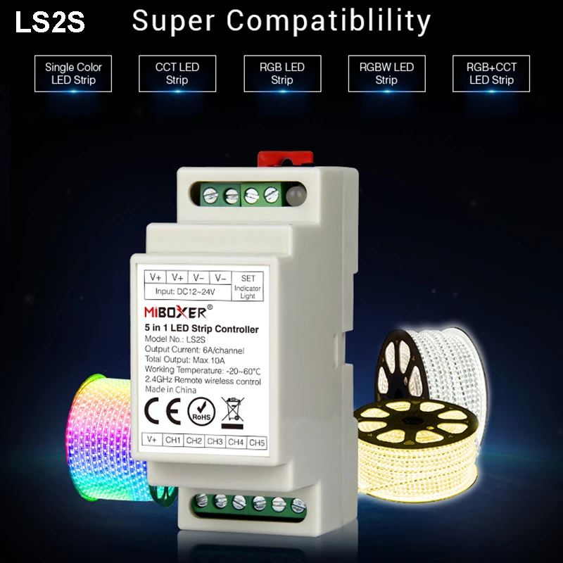 MiBOXER DC12V ~ 24V LS2S din-рейка 5 в 1 контроллер светодиодной ленты FUT087 2 4G сенсорный FUT089