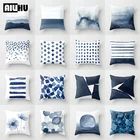 45  45 см чернильно-синий декоративный чехол для подушки с геометрическим рисунком, персиковая кожа, наволочка для подушки, чехол для подушки, полосатые подушки с геометрическим рисунком, kusloop