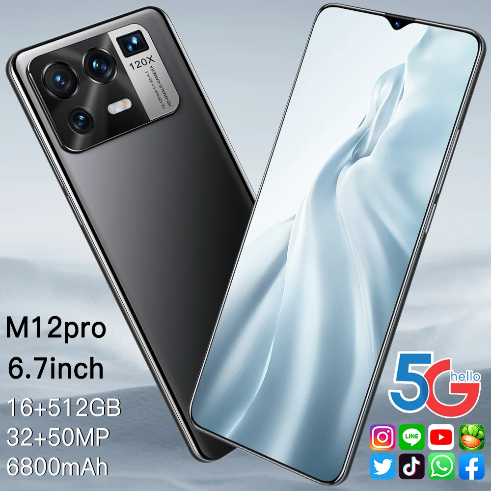 

M12pro Smartphone 6.7Inch HD Full Screen Global Version Deca Core 16G+512G Mobile Phone Snapdragon888 Dual SIM Unlock Cellphone