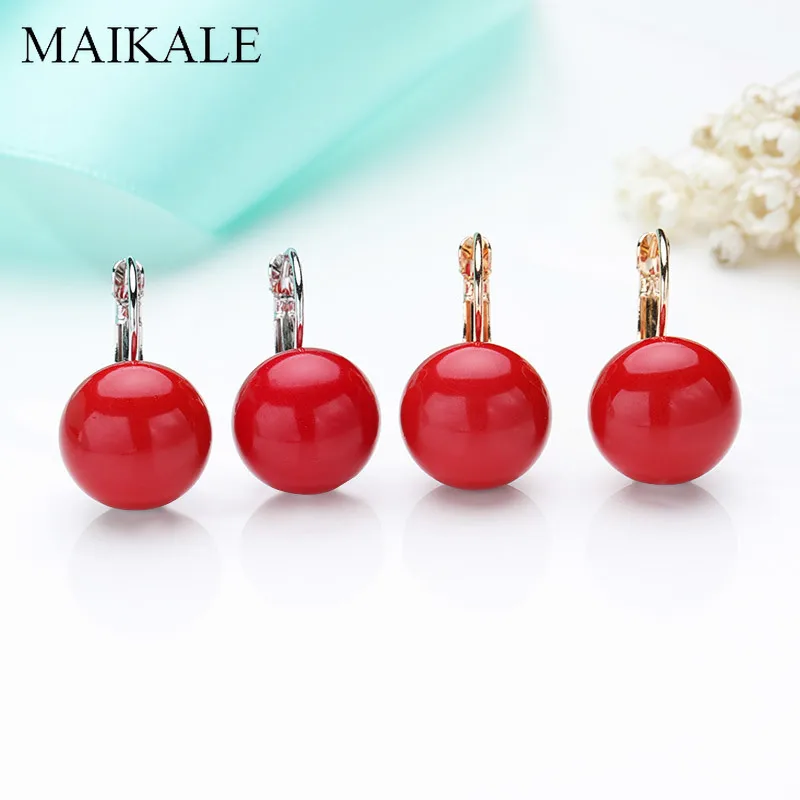 Женские овальные серьги подвески MAIKALE белые красные большие с жемчужиной