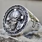 Молитвенные христианские браслеты с изображением Иисуса байкера рок Свадебные украшения винтажное Ретро серебряное кольцо с крестом на палец металлическое кольцо для мужчин и женщин