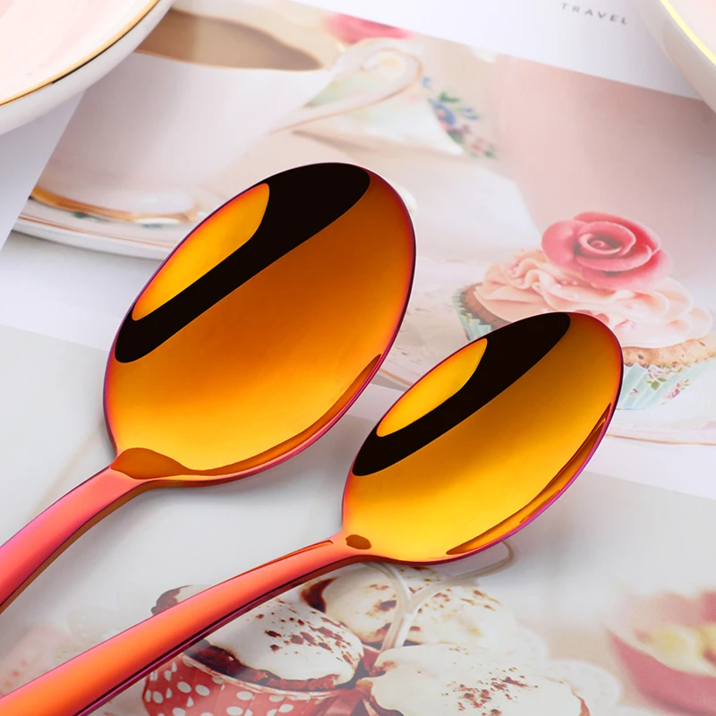 30 шт радужные Красные столовые приборы набор столовая посуда из нержавеющей