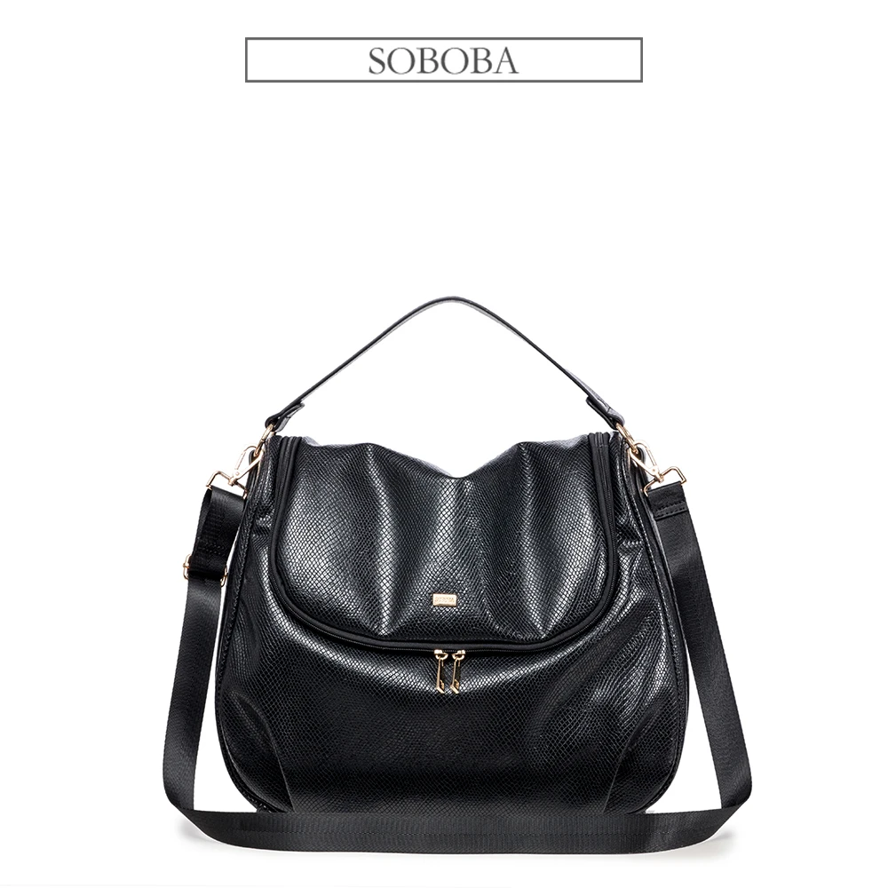 

Soboba New Fashion Baby Diaper Bag for Mother Black Environmental Leather Large Capacity Shoulder Bag Hobos for Baby Care