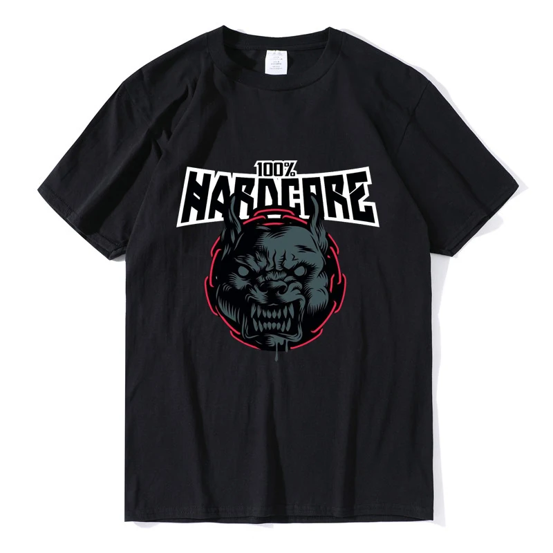 

New 100% Hardcore Oversized T-Shirt Dog-1 Black Gabber Techno Partyoutfit New 2021 Hot Camiseta Summer Casual Printing Top Tee