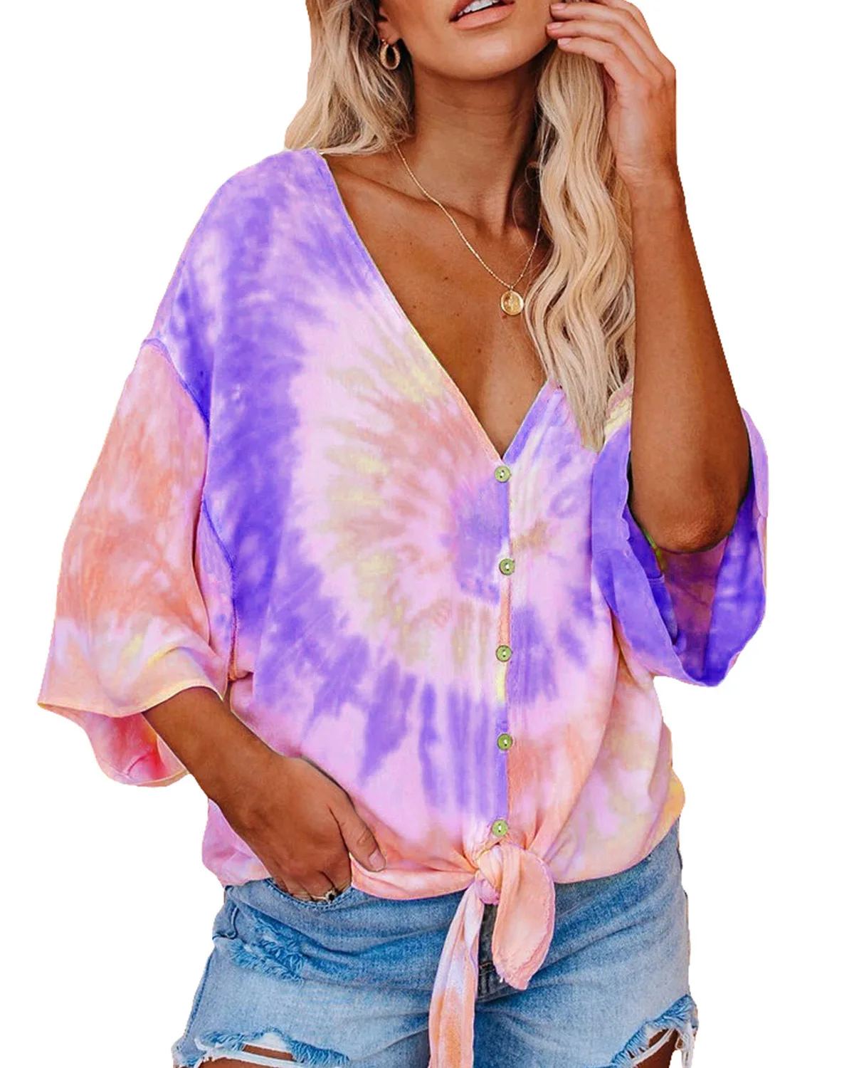 

New women's tie dye printing sleeve T-shirt