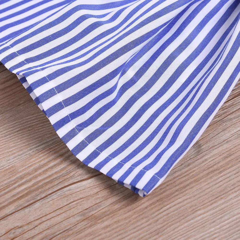 

2020 Preppy Style Striped Short Sleeve Princess Dress Girl Summer Blue Short Cotton Dresses kids Children Clothes vestidos