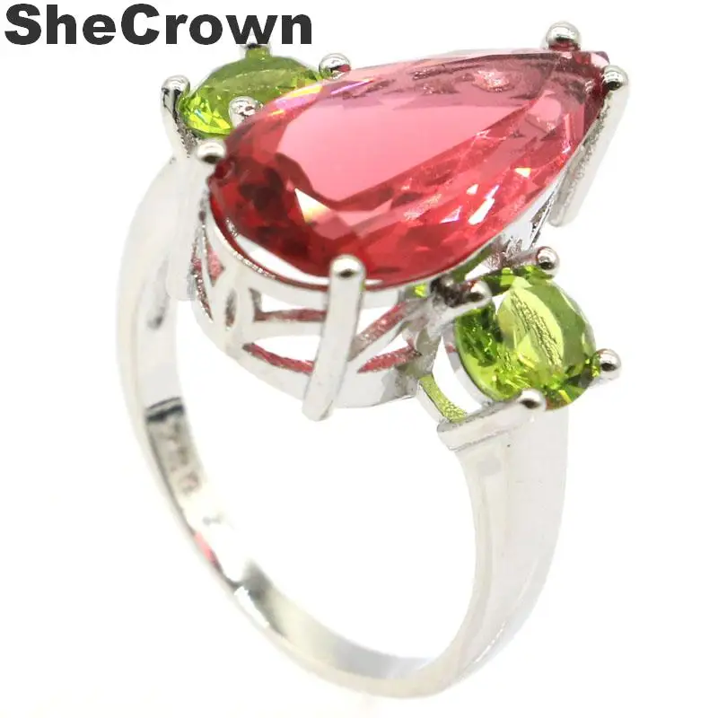 Женское кольцо для вечеринки разноцветное розовое турмалиновое перидот фианит