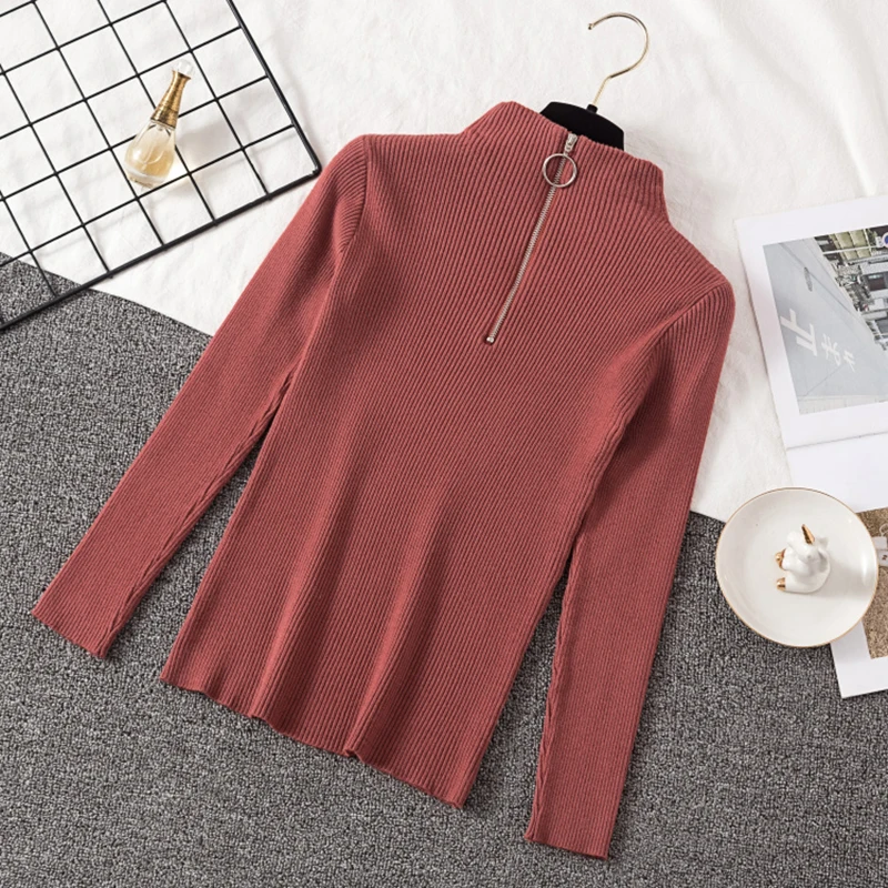 Zipper Turtleneck Sweater Korean Style Women Sweaters 2019 Winter Tops Pullover Autumn Jumper Knitted Pull Femme | Женская одежда