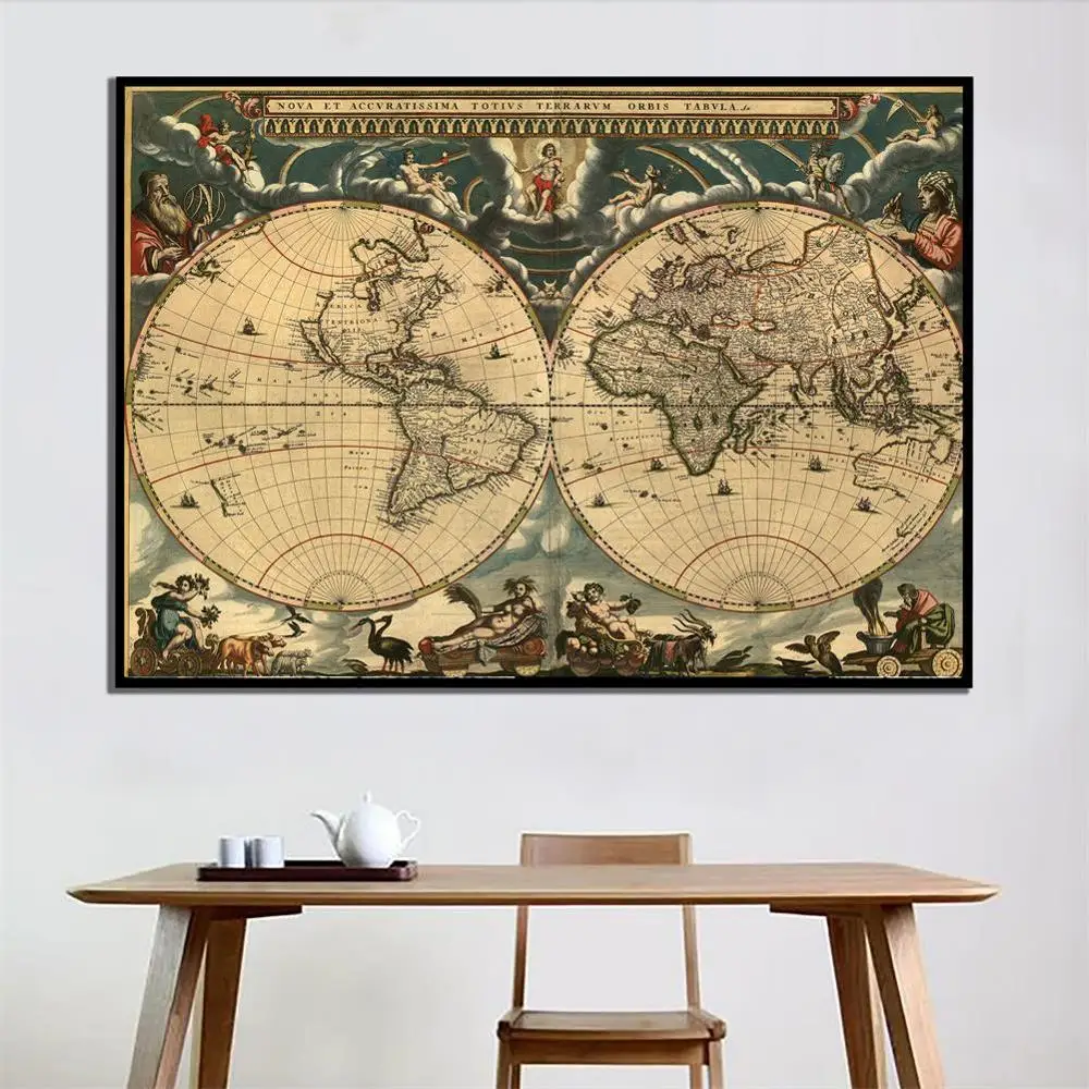 Карта мира без рамы на холсте для офиса школы | Канцтовары и дома