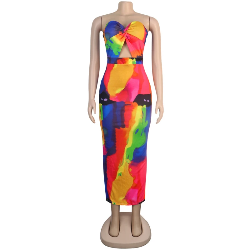 Платье Макси женское летнее с принтом тай-дай без бретелек | Женская одежда