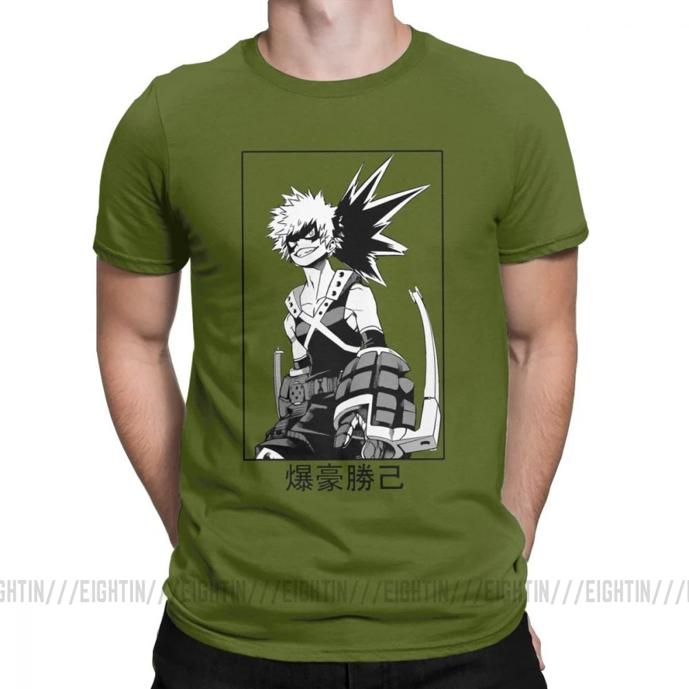 Мужская футболка с надписью «Katsuki Bakugo», футболка с надписью «My Hero Academy», новинка, топы с короткими рукавами и круглым вырезом, хлопковые футболки размера плюс - Цвет: Армейский зеленый