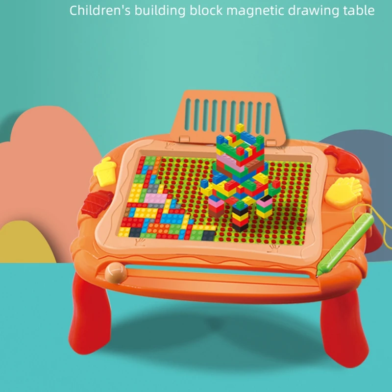 

2 in 1 Building Block Drawing Board Table Puzzle Graffiti Children DIY Writing netic Drawing Board