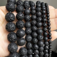 natural volcanic rock black lava stone beads round loose spacer beads for jewelry making diy bracelet 15 468101214mm