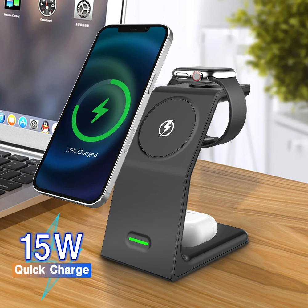 

3 in 1 Magnetic Wireless Charger Station 15W Fast Charge For iPhone 12 11 Pro Max Xiaomi Samsung Huawei Wireless Charging Stand