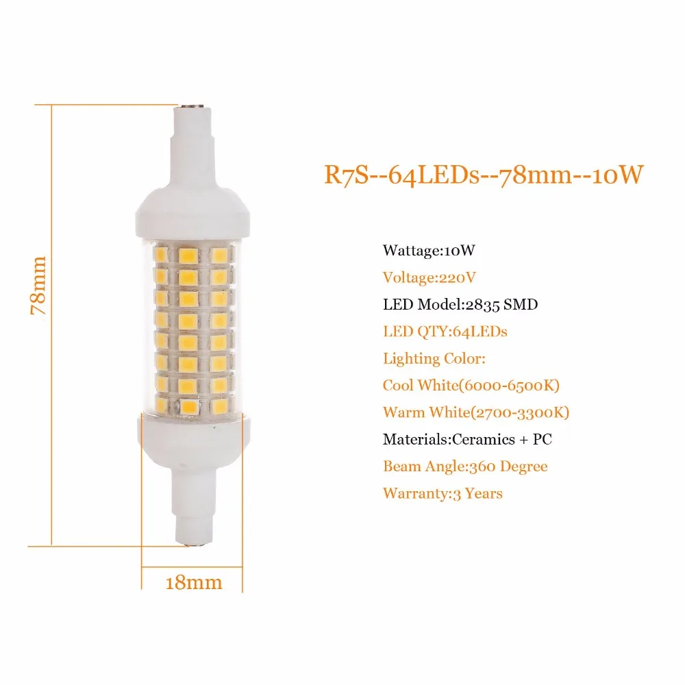 Светодиодный прожектор светильник R7S 10 Вт 15 20 SMD 2835 78 мм 118 135 светодиодный лампочка