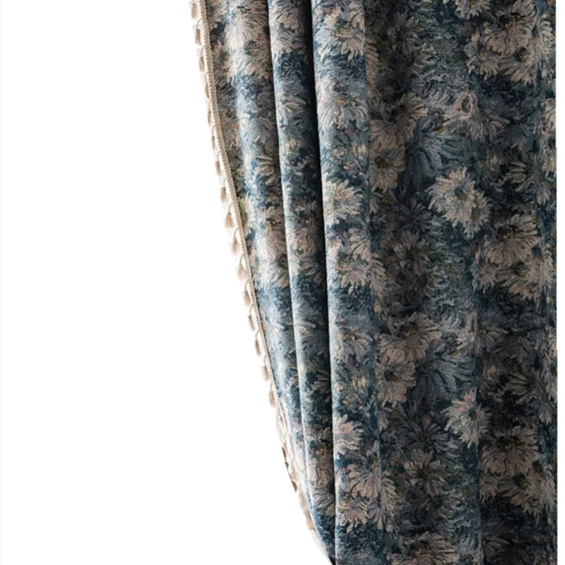 Американские шторы для гостиной столовой спальни кафе ретро синие цветочные