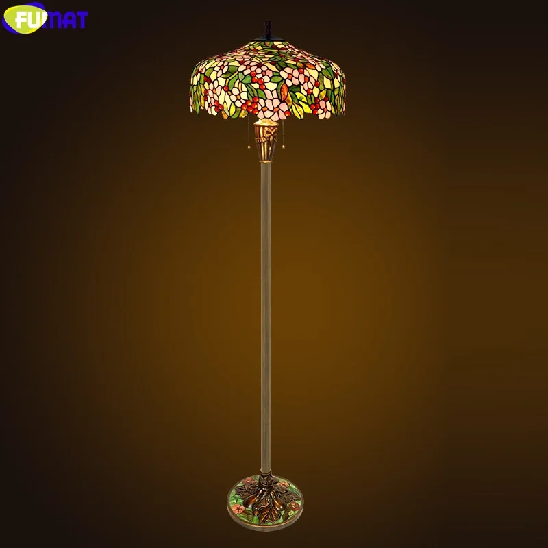 Торшер FUMAT Tiffany, 20 дюймов, Витраж, яблоко, роза, виноград, цветок, рисунок, медная рамка, светильник, домашний декор, мозаика