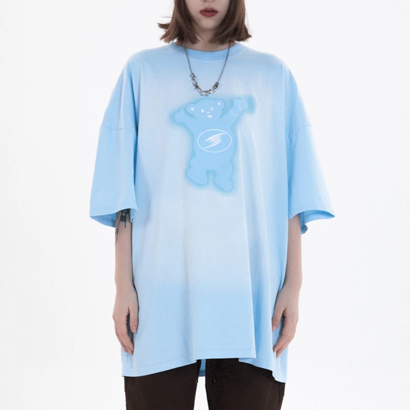 Футболка Rainbowwaves женская с забавным медведем и градиентным принтом футболки