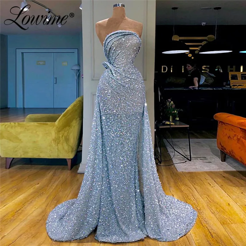 Sparkly Glitter Crystals Evening Dress Strapless Arabic Party Dresses Mermaid Dubai Design Middle East Long Prom Formal | Свадьбы и