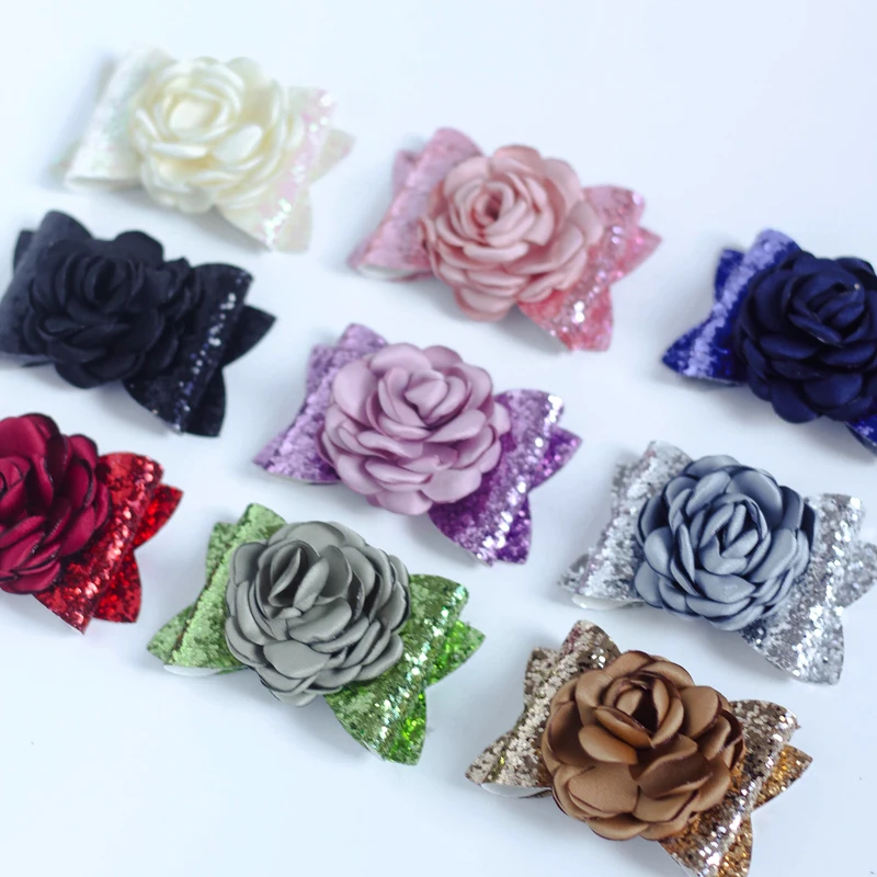 

3in Flower Sequins Bows Collocation Demure Hairpin Daily Handmade Hair Clip Side Clip Hair Accessories Women Girls Kids Barrette