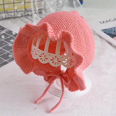 Spring New Newborn Baby Hat 3 Color Infants Handmade Wool Ear Knitting Monolayer Lotus Leaf Yarn Warmer Caps Kids Bonnet | Детская