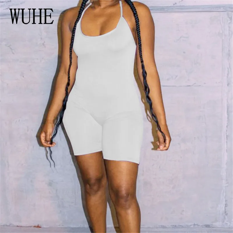 

WUHE Spaghetti Strap Rompers Sleeveless Sexy Hollow Out Package Hip Skinny Cross Backless Nightclub Party Streetwear Overalls