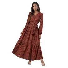 Robe Sexy à fleurs pour femmes, col en V, imprimé Floral, style Boho, décontracté, manches longues, ligne A, Streetwear, robe de soirée, automne, 2021  (4)