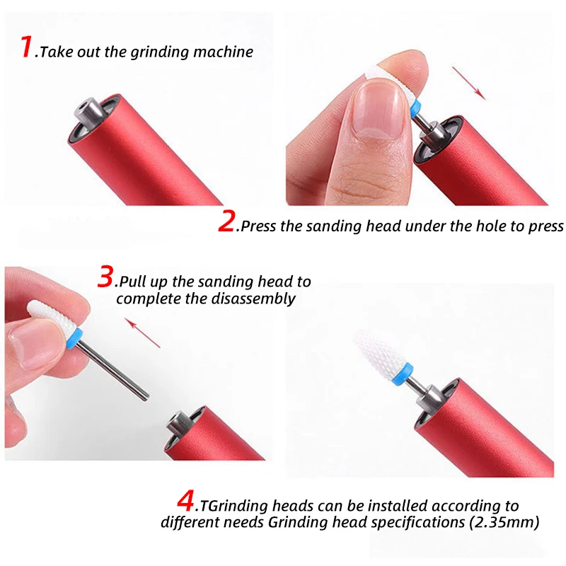 Портативная электрическая дрель для ногтей со светодиодом машинка маникюра