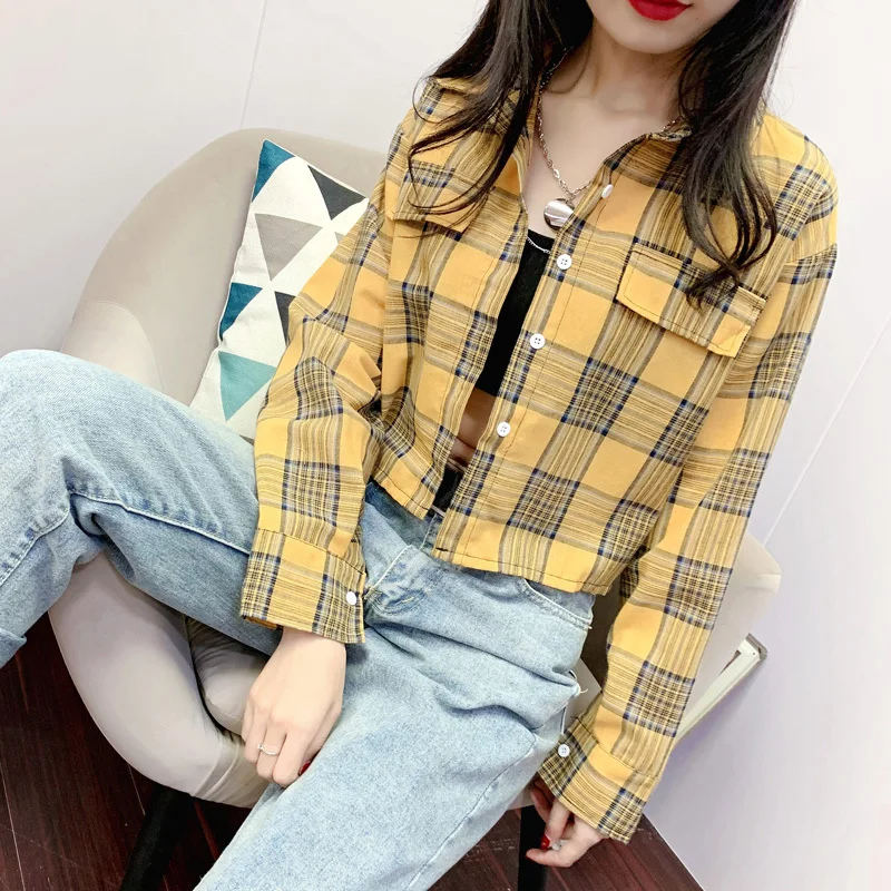 Платье 2020 костюм-платье в клетку короткий росы пупка рубашка кардиган отворот Ins