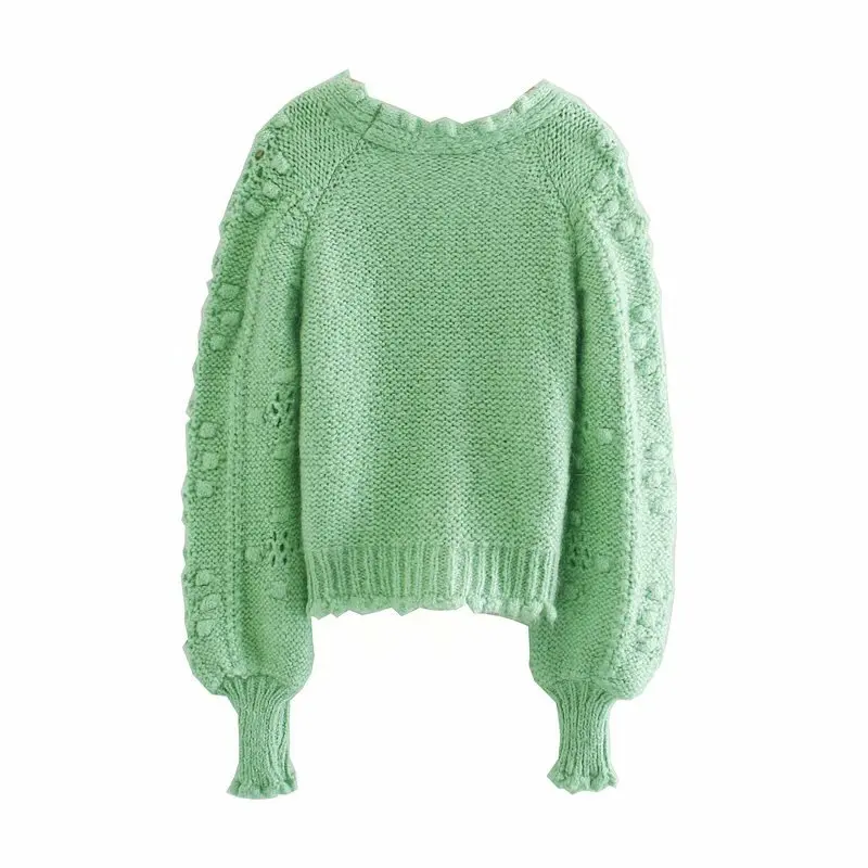

V Neck Cardigan Sweaters Women Fashion Hollow Out Sweater Women Elegant Green Lantern Sleeve Sweaters Female Ladies