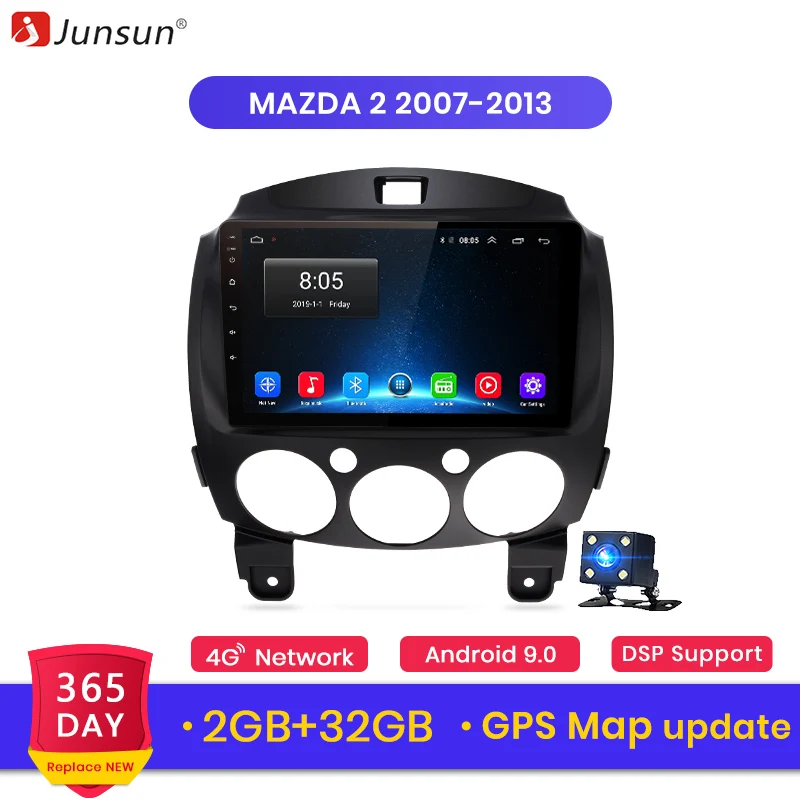 Junsun V1 Android 9,0 2G+ 32G DSP автомобильный Радио Мультимедиа Видео плеер для MAZDA 2 2007-2013 навигация gps 2din Авторадио