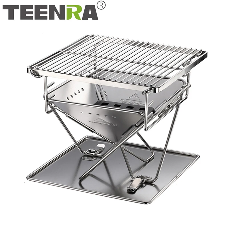 Складной гриль для барбекю из нержавеющей стали на открытом