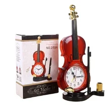 Violin Electronic Alarm Clock Office Desk Decoration Ornaments Affordable European Decor Desktop Alarm Clock Pen Holder