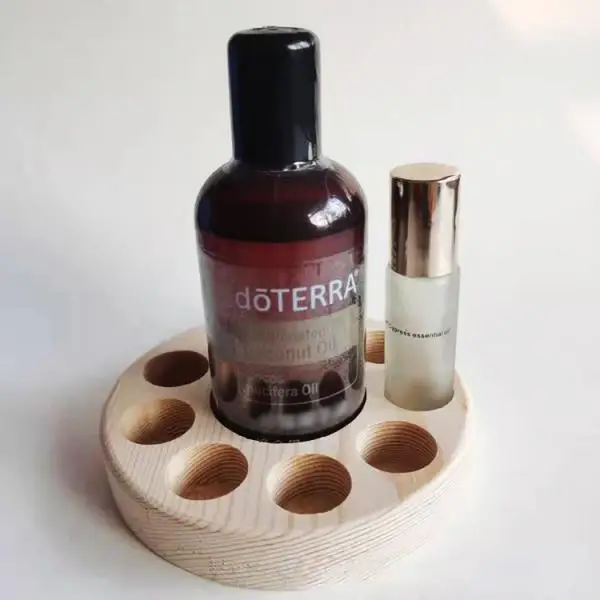 

Pine Wooden Essential Oil Tray Box, 10-Hole Handmade Round Wood Display Rack Demonstration Station Organizer