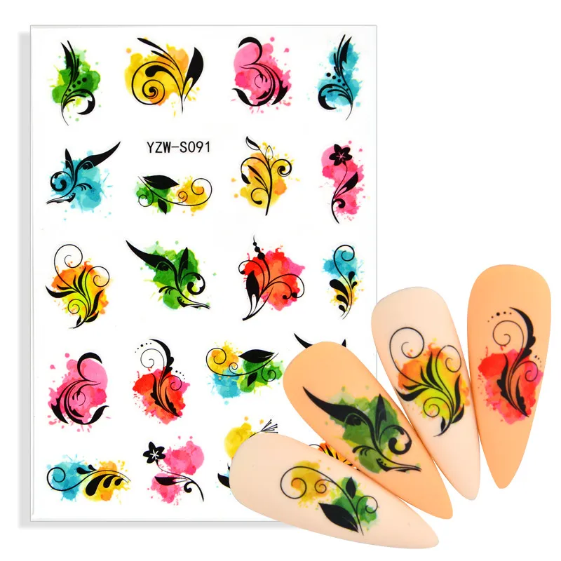 

1 лист черный лист 3D наклейки для ногтей алмазный дизайн шаблон клейкая переводная наклейка сделай сам украшение для ногтей Наклейка