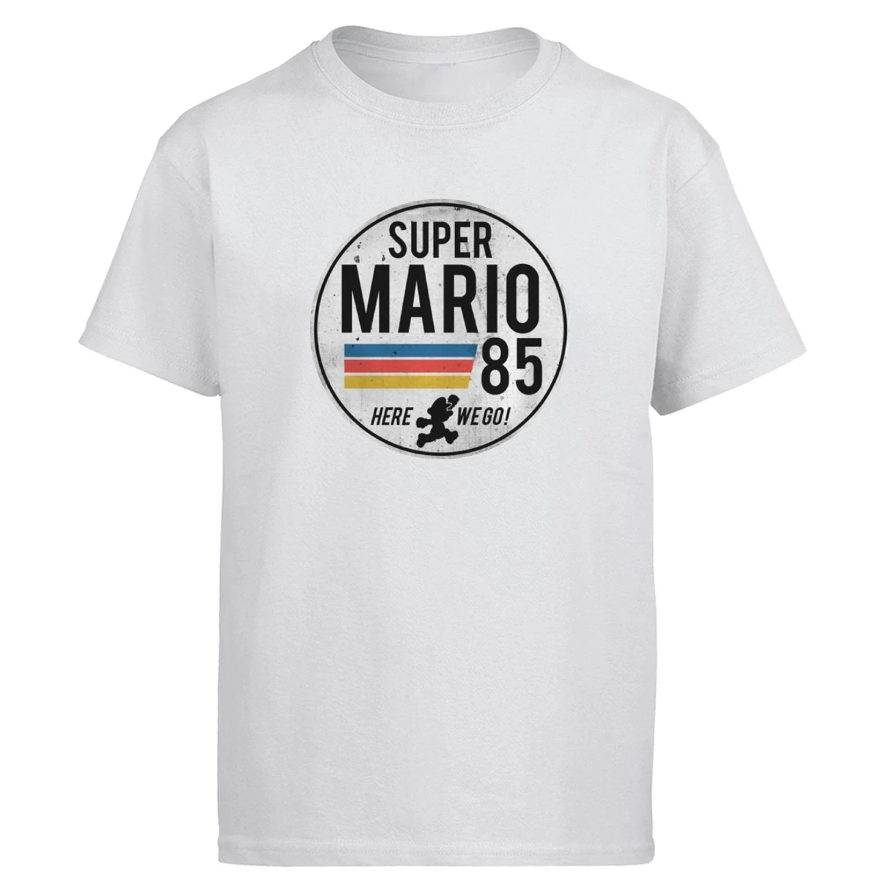 Футболка мужская с надписью Super Mario 85 черно белая хлопковая короткими рукавами в