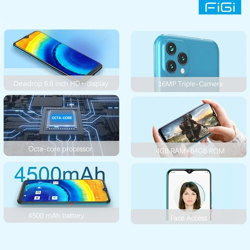 FIGI Note 1 Lite Octa Core 4GB 64GB Mobile Phone Android 11 4G Smartphones 16MP Triple Cameras Cellphones Global Version 4500mAh