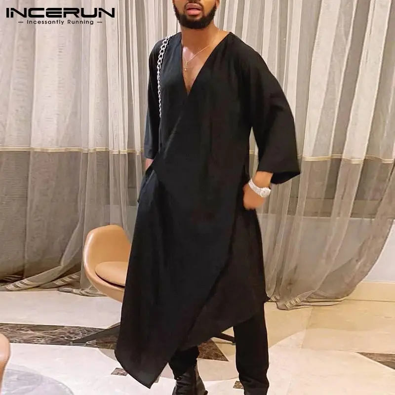 

INCERUN Tops 2021 Handsome Men Party Nightclub Trench Male Hot Sale Solid Loose Comfortable Long Sleeve Cardigan Overcoat S-5XL