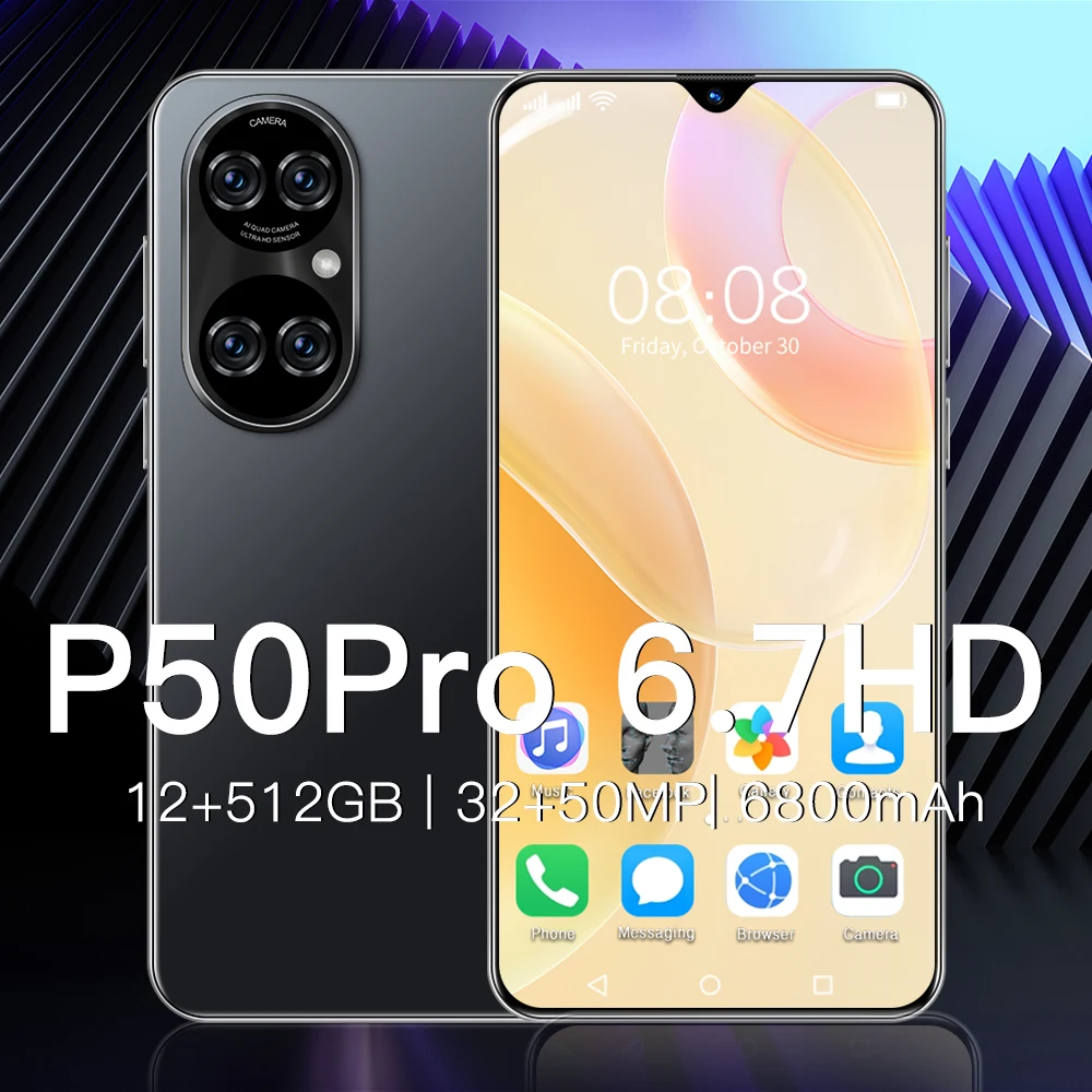 

Newest Global Version P50 Pro 6.7 " Android Smartphone 6800mah Mobile 12+512GB Dual SIM 32+50mp Camera 4G/5G Network Cell Phone