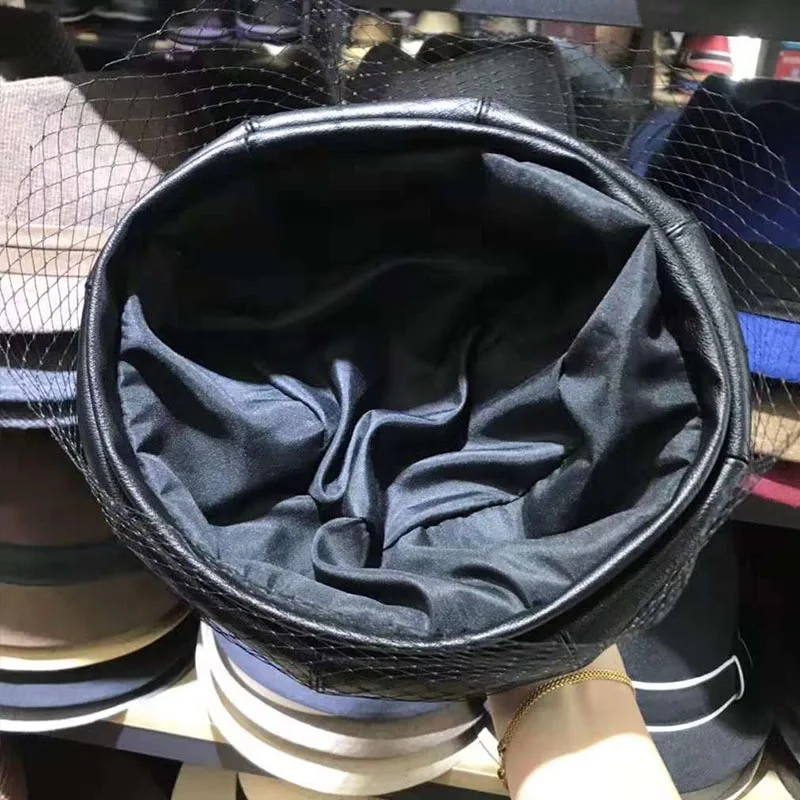 Новый завораживающий черный головной убор Шикарный кожаный французский берет с