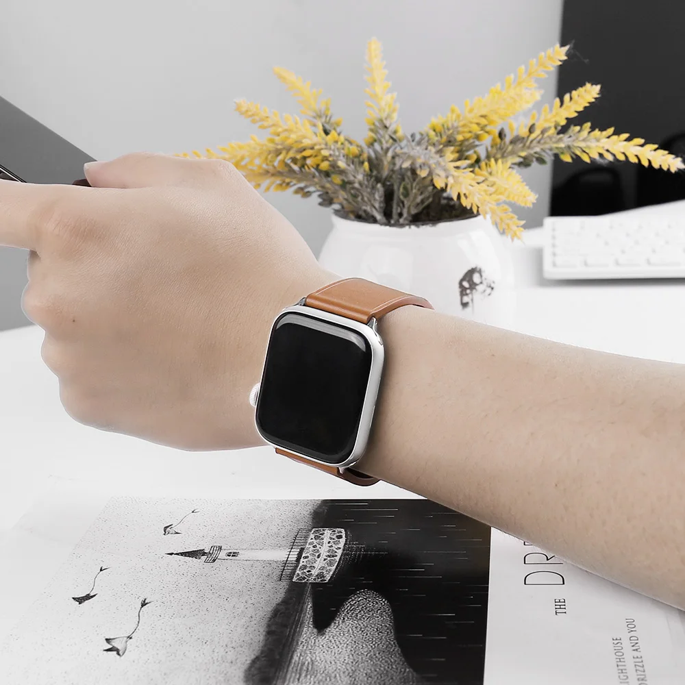 

Good Leather bracelet Loop Starp for apple watch Se/6/5/4 44mm 40mm smart watchband belt men for iwatch watches 1 2 3 38mm 42mm