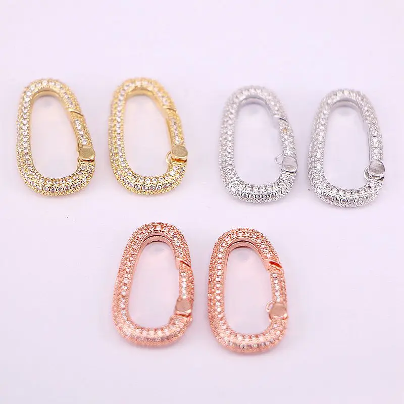 5PCS, Gold / Rose Gold / Silver Color Clasp CZ Micro Pave, Carabiner Clasp, Buckle Clasp, Interlocking Clasp, Oval Clasp