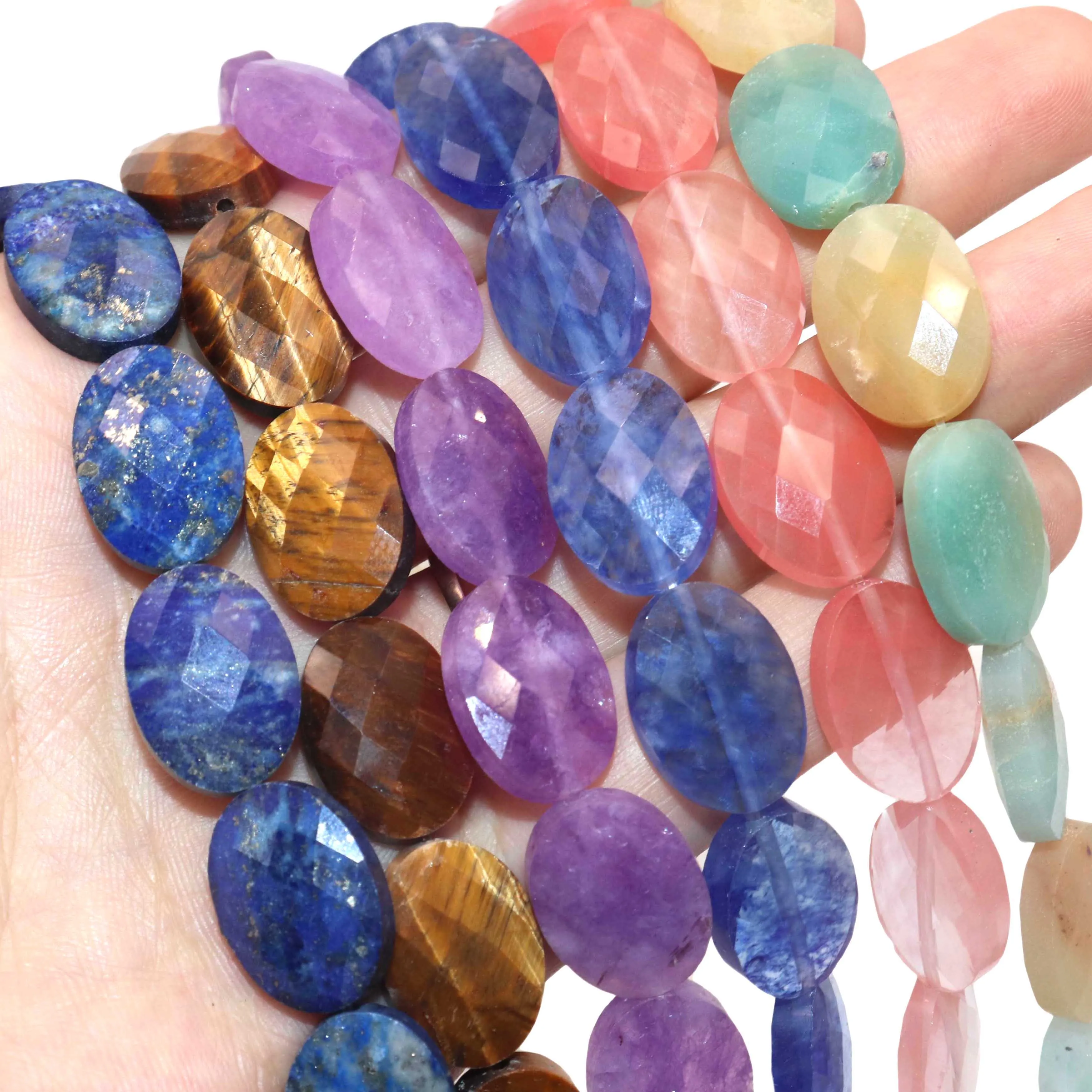 

Faceted Natural Stone Oval Shape Agates Lapis lazuli Amazonite Stone Beads For Jewelry Making DIY Necklace Accessories 13*18MM