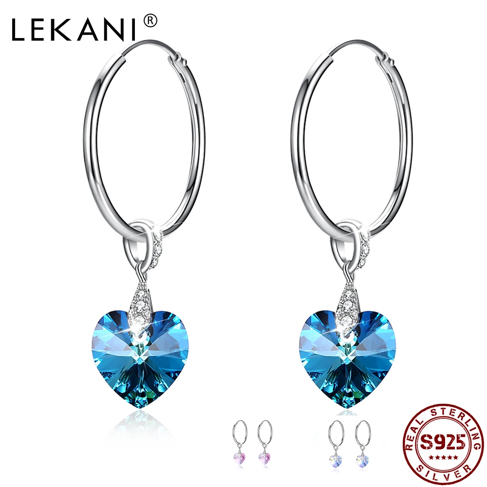 

LEKANI 925 Sterling Silver Drop Earrings For Women Heart Shaped Austria Crystal Earrings Party Fine Jewelry Gift Trend 2021