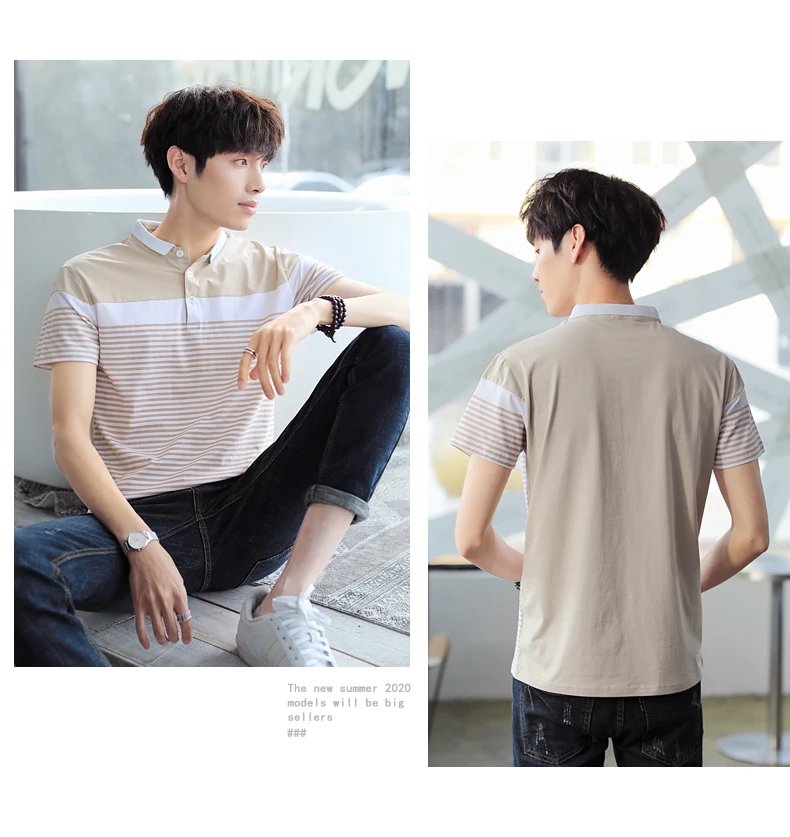 

Polo Shirt Men 95% Cotton 5% Spandex Polo 2020 New Fashion Casual Korean Style Striped Polo Shirt For Men