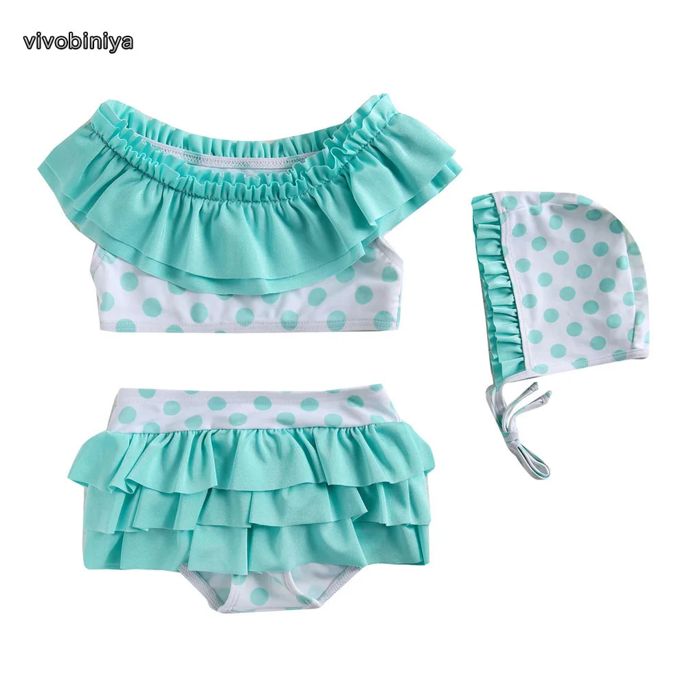 Vivobiniya Toddler baby swimsuits kid girl one-piece swimwear Infant two piece swim lovely Bikini bathing suits Swimming cap | Детская