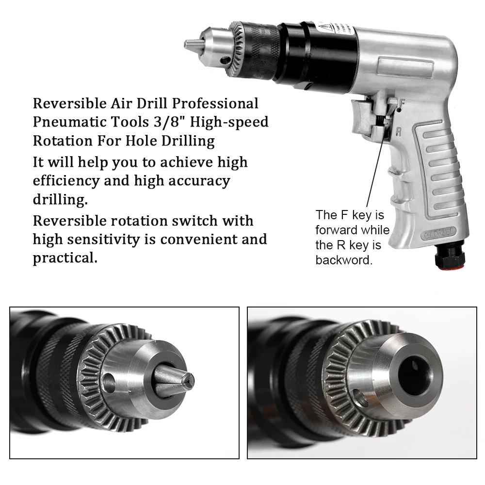 KKMOON 3/8inch Professional Air Drill Rotation Way Reversible Pneumatic Tools for DIY Furniture Machine Production Maintenance |